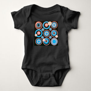 Retro Circles Party Coral Türkis Schwarz Baby Strampler