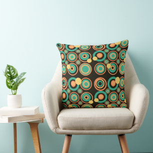 Retro Circles Party Orange Aquamarin Black Kissen