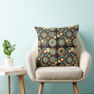 Retro Circles Party Orange Aquamarin Black Kissen