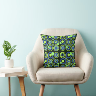 Retro Circles Partys Blue Green Black Kissen