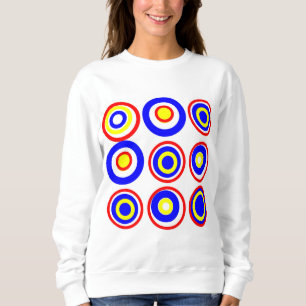 Retro Circles Red Yellow Blue on White Sweatshirt