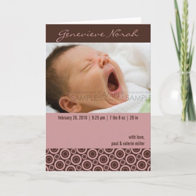 Retro Circles Rosy Brown ・ Baby-Ankündigung Ankündigung (Vorderseite)