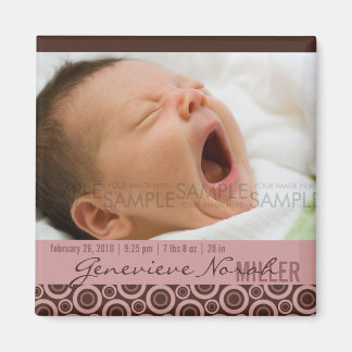 Retro Circles Rosy Brown ・ Baby-Ankündigung Magnet