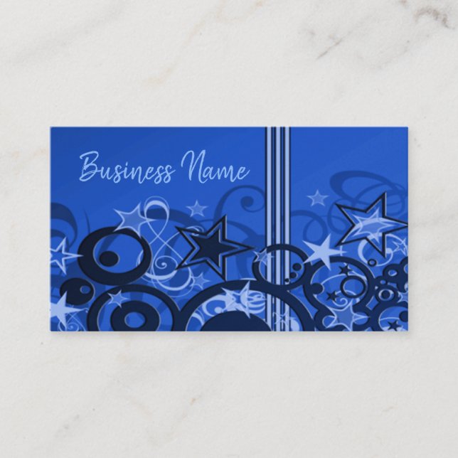 Retro Circles & Stars Blue Business Card 3 Visitenkarte (Vorderseite)