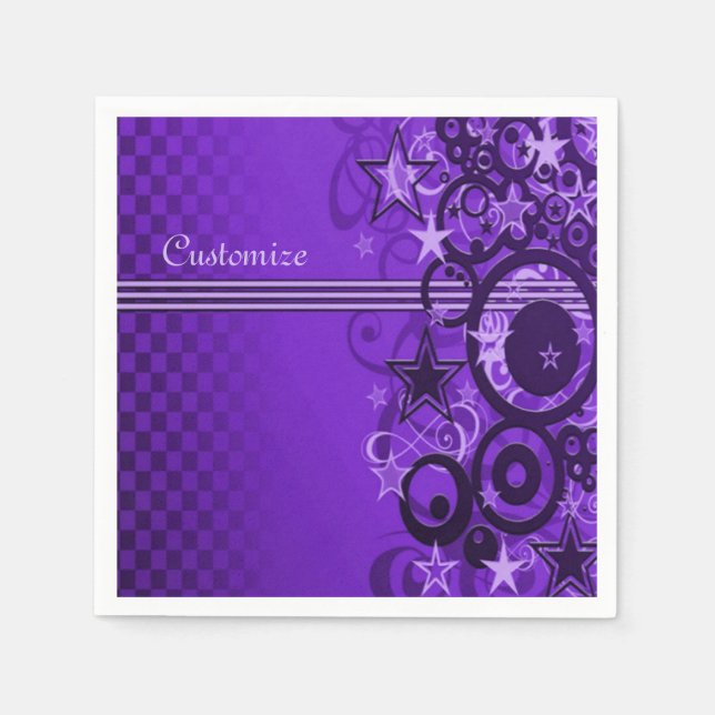 Retro Circles & Stars Lila Napkins Serviette (Vorderseite)