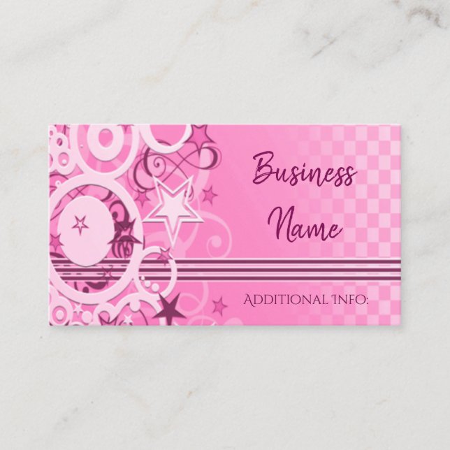 Retro Circles & Stars Pink Business Card Visitenkarte (Vorderseite)