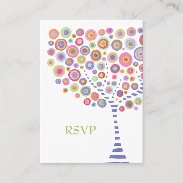 Retro Circles Tree Wedding RSVP Cards Begleitkarte (Vorderseite)