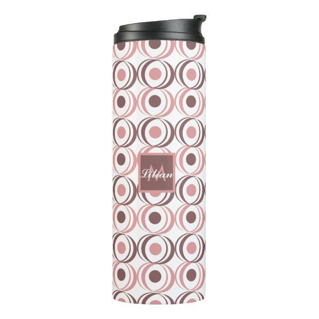 Retro Circular Earthy Tone Pink Mit Monogramm Thermosbecher (Nach links gedreht)