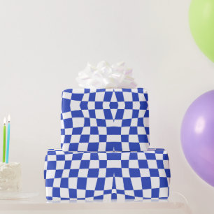 Retro Circus 70er Blau schachiges Muster Geschenkpapier