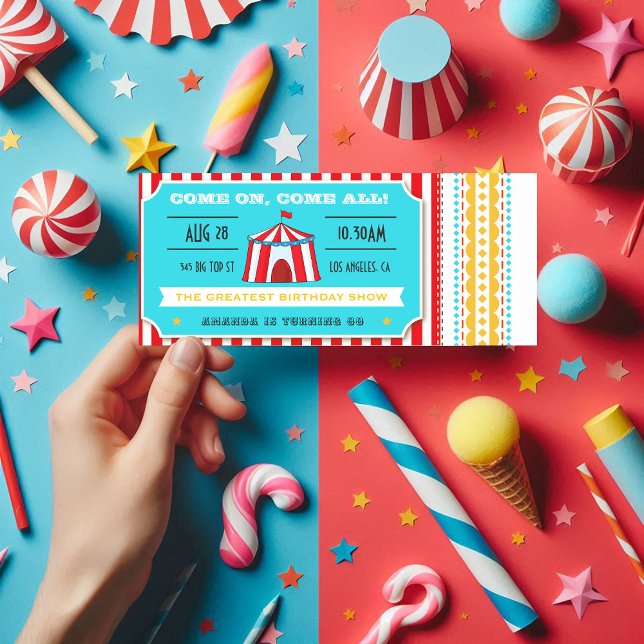 Retro Circus Ticket Kindergeburtstag Party Einladung (Retro Circus Ticket Kids Birthday Party Invitation)