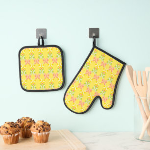 Retro Citrus Ofenhandschuh & Topflappen-Set