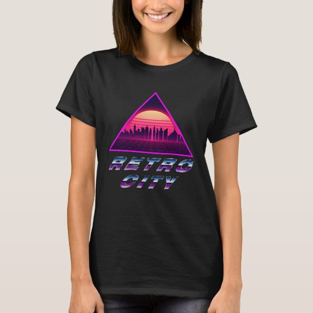 Retro City Synthwave Vaporwave 80s Nostalgia Neon T-Shirt (Vorderseite)