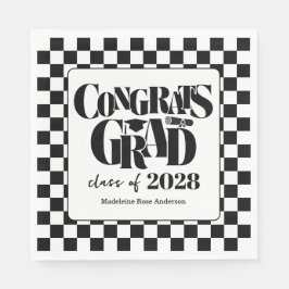 Retro Class of Congrats Graduation Black Serviette