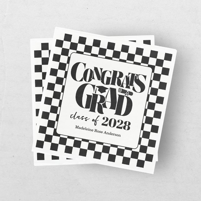 Retro Class of Congrats Graduation Black  Serviette (Von Creator hochgeladen)