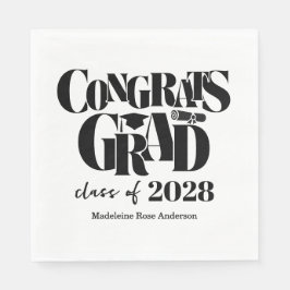 Retro Class of Congrats Graduation Black Serviette