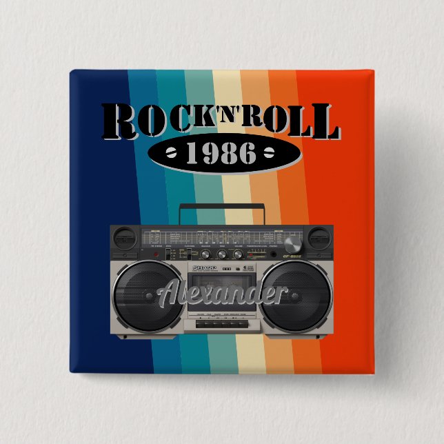 Retro Classic Boom Box Rock'n'Roll Musik Vintag Button (Vorderseite)
