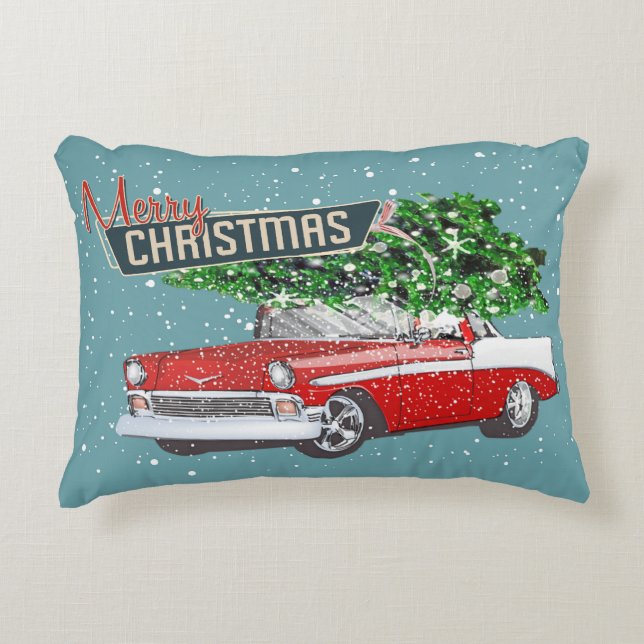 Retro Classic Car Frohe Weihnachtsfeier Neues Jahr Dekokissen (Vorderseite)