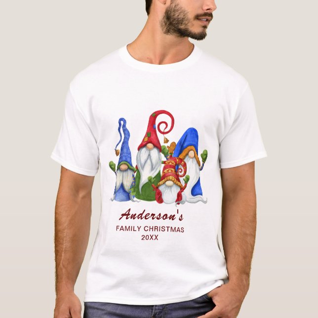 Retro Classic Family Gnomes Weihnachtsfeiertag T-Shirt (Vorderseite)