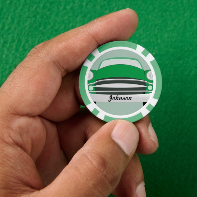Retro Classic Green Personalisiert Car Pokerchips (Hand)