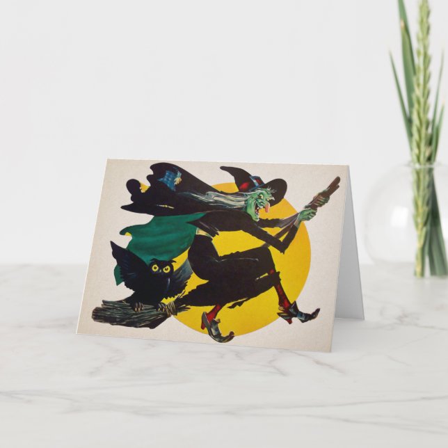 Retro Classic Hexenkarte Feiertagskarte (Vorderseite)