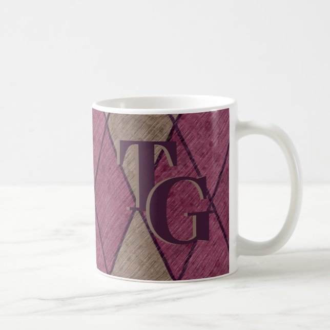 Retro Classic Monogramm der Lila Diamond-Raute Kaffeetasse (Rechts)