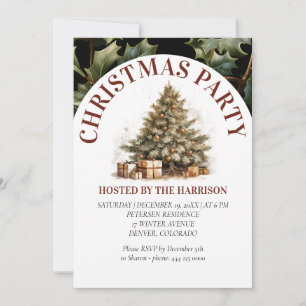 Retro Classic Niedlich Watercolor Goldener Weihnac Einladung