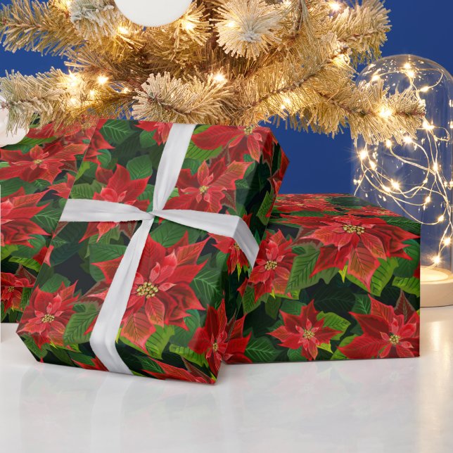 Retro Classic Poinsettia Weihnachtsgeschenk Geschenkpapier (Feiertage)