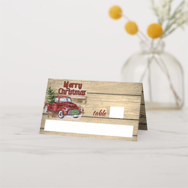 Retro Classic Rustic Frohe Weihnachts Red Truck Platzkarte (Vorderseite)