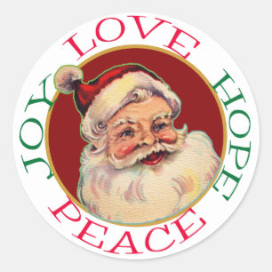 Retro Classic Santa Christmas Hope Peace Runder Aufkleber
