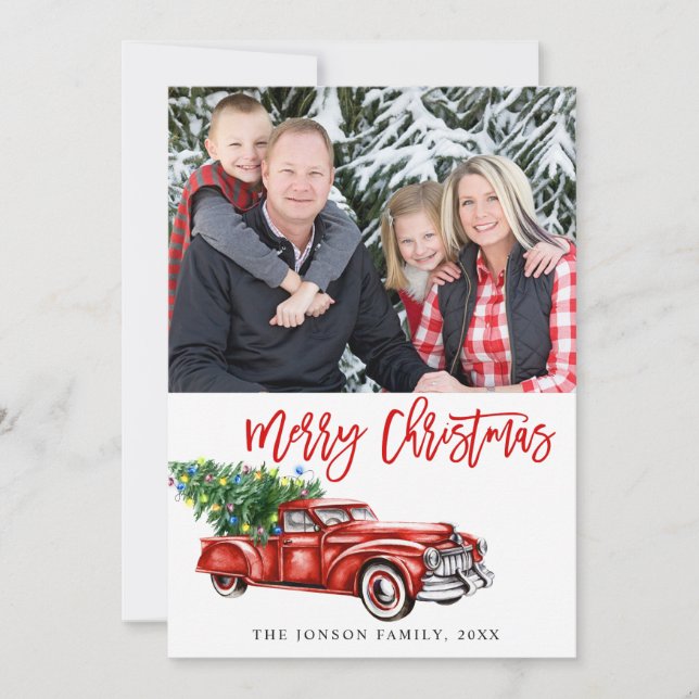 Retro Classic Weihnachtswagen FOTO Gruß Feiertagskarte (Vorderseite)