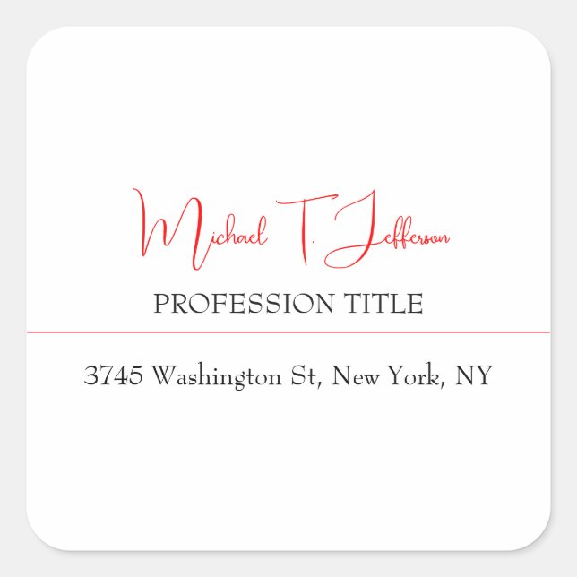 Retro Classical Elegante Schlicht Simple Red White Quadratischer Aufkleber (Vorderseite)