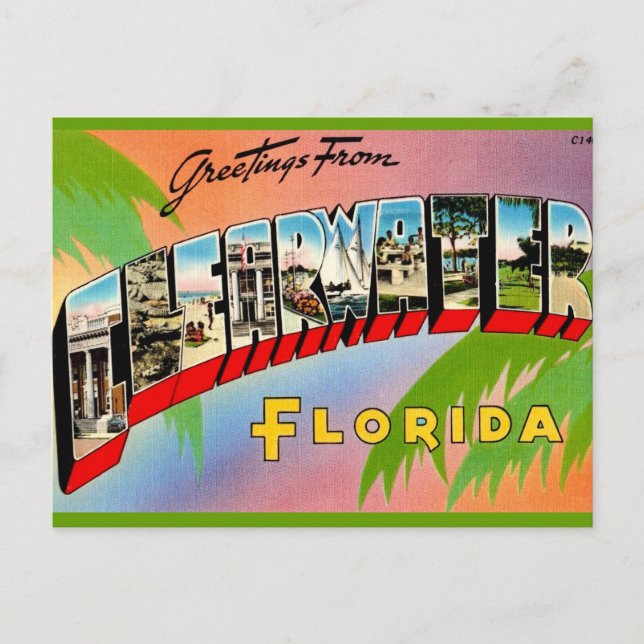 Retro Clearwater Florida Postkarte (Vorderseite)