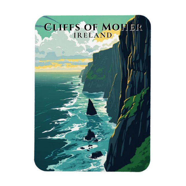 Retro Cliffs of Moher Ireland Landschaftsreise Magnet (Vertikal)