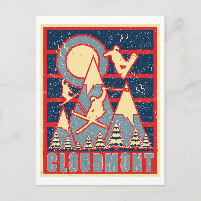 Retro Cloudmont Ski 80er Postkarte (Vorderseite)