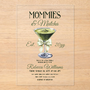 Retro Club Mommies und Matcha Bow Baby Shower Acryleinladungen