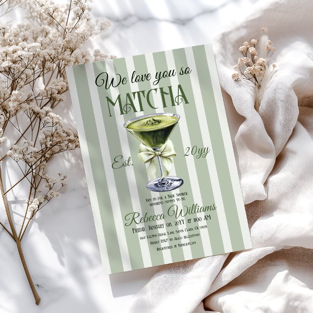 Retro Club Olive Bow Liebe Matcha Babydusche Einladung (Von Creator hochgeladen)