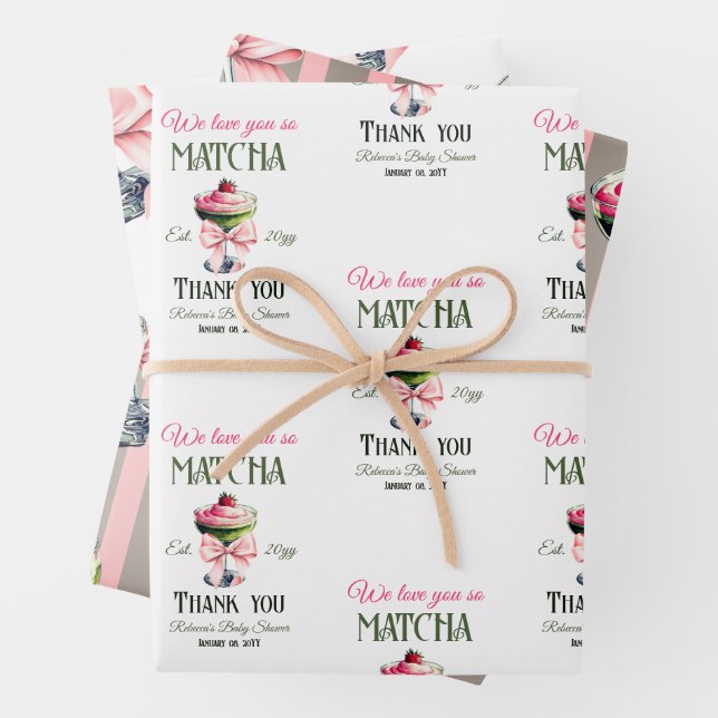 Retro Club Pink Bow Liebe Matcha Baby Dusche Geschenkpapier Set (Beispiel)