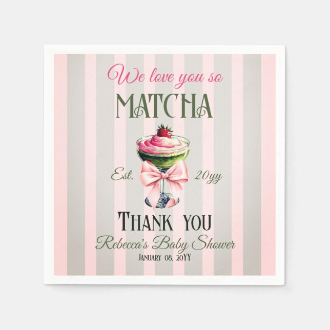 Retro Club Pink Bow Liebe Matcha Baby Dusche Serviette (Vorderseite)
