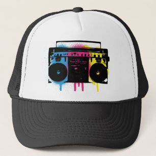 Retro CMYK Boombox Graffiti-Sprühfarbe-Entwurf Truckerkappe