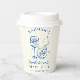 Retro-Cocktail Bachelorette Blau & Gelb Streifen Pappbecher
