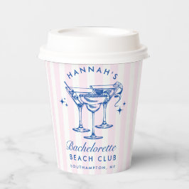 Retro-Cocktail Bachelorette Blau & Rosa Streifen Pappbecher