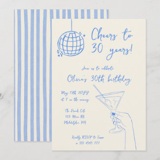 Retro Cocktail Birthday Party striped invitation Einladung