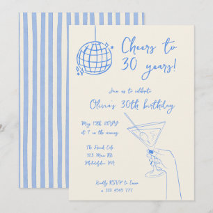 Retro-Cocktail-Geburtstagsfeier gestreifte Einladu Einladung