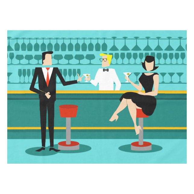 Retro Cocktail Lounge Tischdecke (Vorderseite (Horizontal))