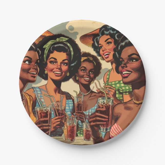 Retro Cocktail Party Girls Pappteller (Vorderseite)