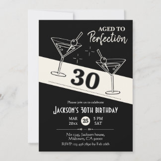Retro Cocktail schwarz-weiß Martini 30. Geburtstag Einladung