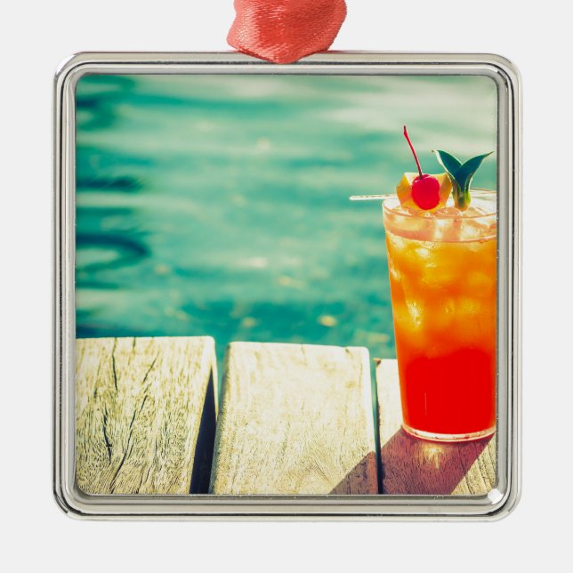 Retro-Cocktail-Sonnenuntergang Bar Ornament Aus Metall (Vorne)