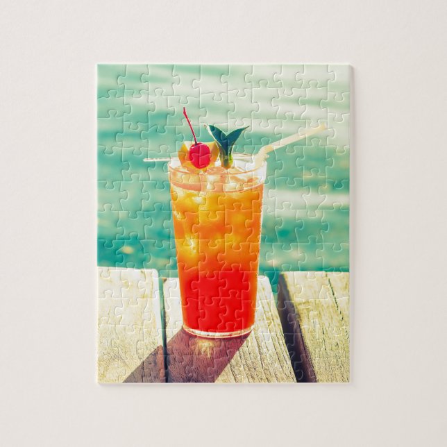Retro-Cocktail-Sonnenuntergang Bar Puzzle (Vertikal)