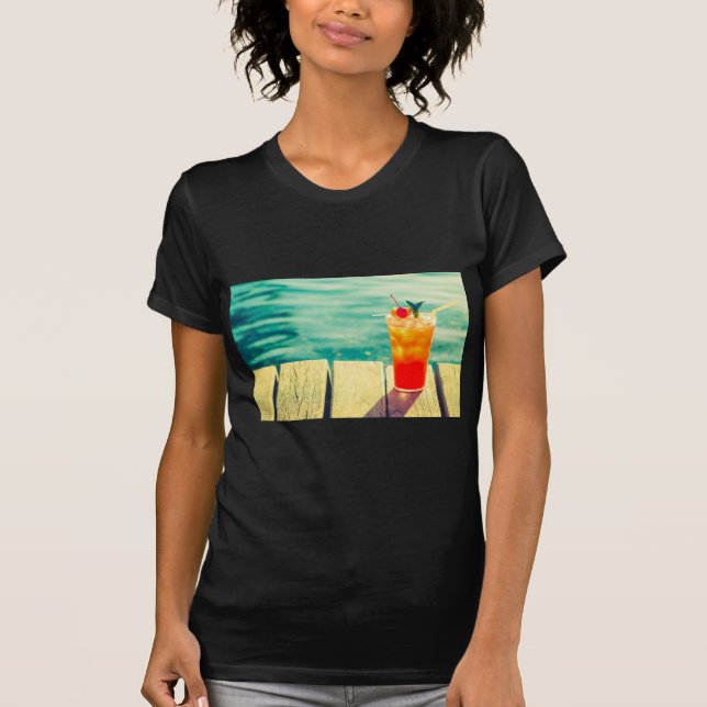 Retro-Cocktail-Sonnenuntergang Bar T-Shirt (Vorderseite)
