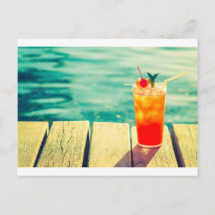Retro-Cocktail-Sonnenuntergang-Poolbar Postkarte